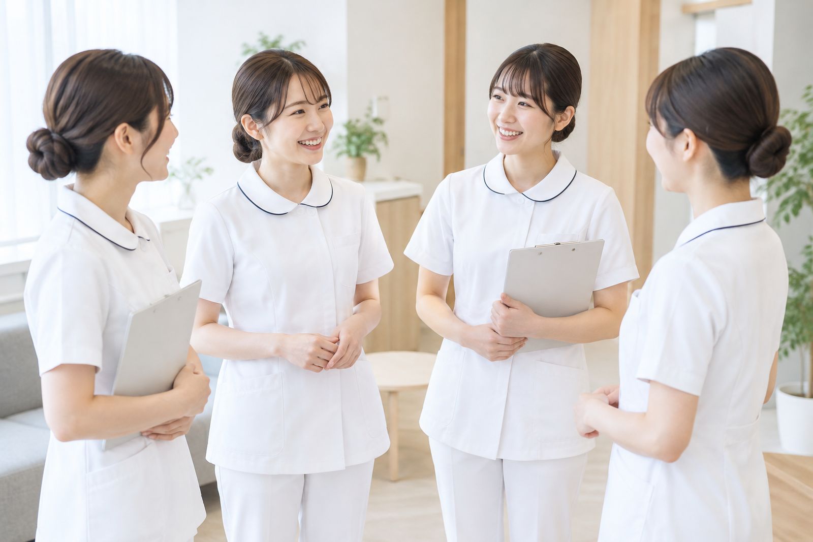 開院前の朝礼で話すスタッフ